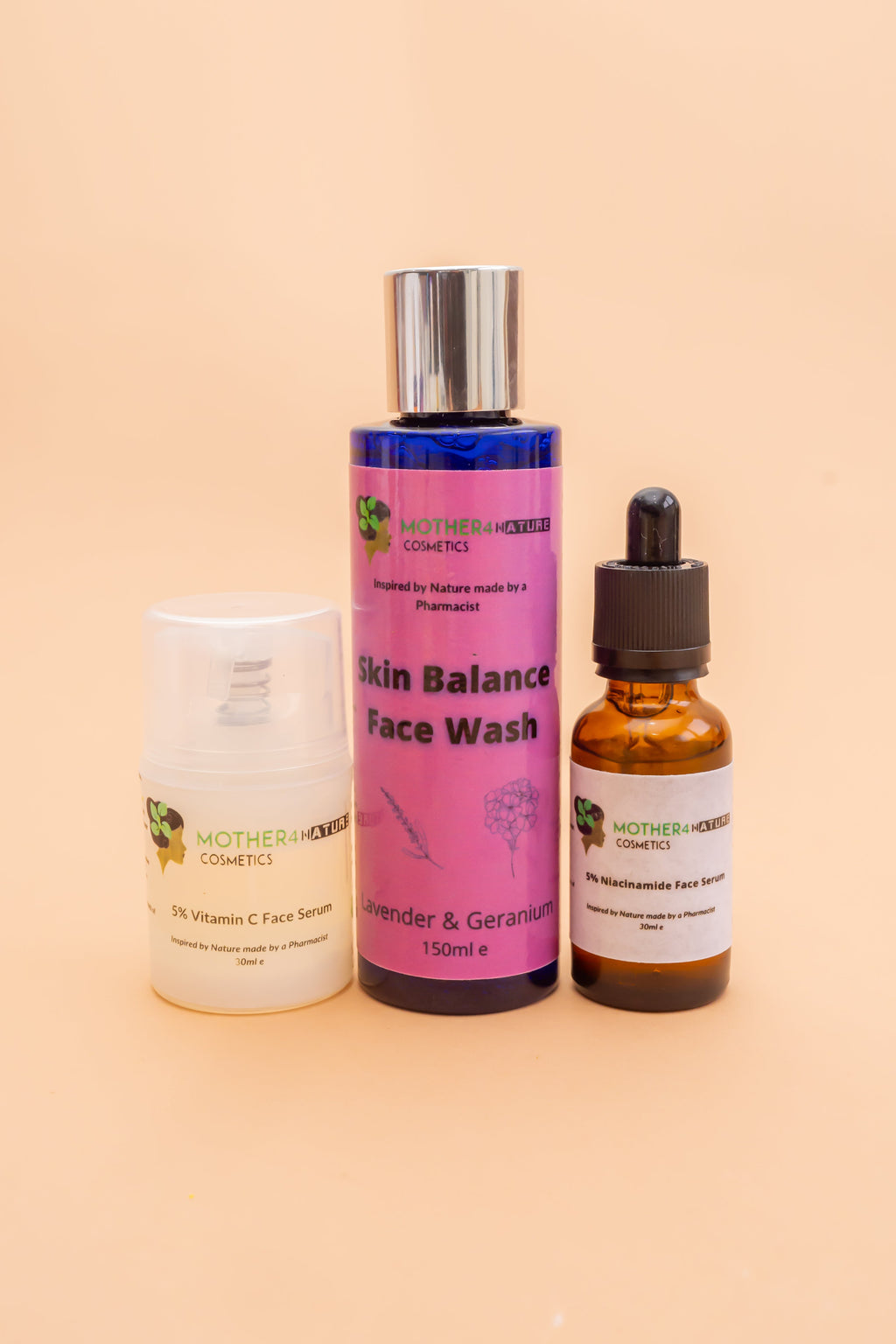 Hydrating face serum with hyaluronic acid + Natural Lavender & Geranium Facewash Gel + Organic Anti-aging Vitamin C Face Serum