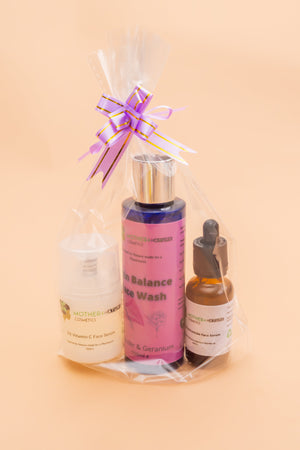 Hydrating face serum with hyaluronic acid + Natural Lavender & Geranium Facewash Gel + Organic Anti-aging Vitamin C Face Serum